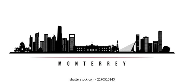 Monterrey skyline horizontal banner. Black and white silhouette of Monterrey, Uruguay. Vector template for your design. 