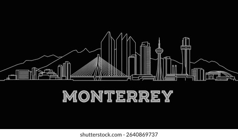 Monterrey Skyline with Mexico Minimalist Illustration.