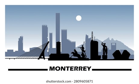 Monterrey skyline travel poster. Vector art illustration