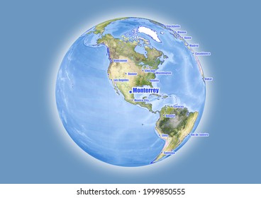 Monterrey-Mexico is shown on vector globe map. The map shows Monterrey-Mexico 's location in the world.