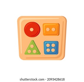 Montessori education logic toy. Baby multicolored sorter. Children wooden toy for preschool kids. Montessori system for early childhood development. Vector illustration isolated on white background.