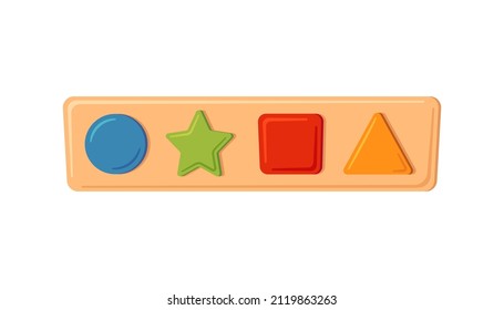 Montessori education logic toy. Baby multicolored sorter. Children wooden toy for preschool kids. Montessori system for early childhood development. Vector illustration isolated on white background.