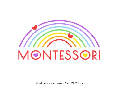 Montessori logotype. Public school and kindergarten logo. Creative childhood sign. Unique pedagogical experience. Educational symbol. Graphic design. Vector illustration isolated on white background