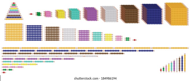 Montessori Materials - Montessori Counting Beads, Montessori Bead Chains, Golden Beads, Montessori Bead Stair, Montessori Math Bead Cubes, Counting, Early Learning Vectors