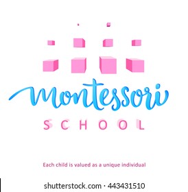 Montessori School Creative Vector Concept. logotype lettering. Vector quality calligraphy.