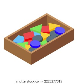 Montessori toy box icon isometric vector. Wood education. Math shape