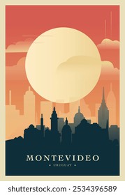 Montevideo city brutalism poster with abstract skyline, cityscape retro vector illustration. Uruguay capital travel guide cover, brochure, flyer, leaflet, business presentation template image