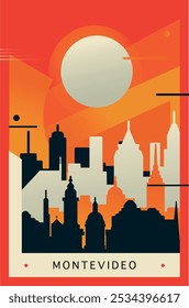 Montevideo city brutalism poster with abstract skyline, cityscape retro vector illustration. Uruguay capital travel guide cover, brochure, flyer, leaflet, business presentation template image