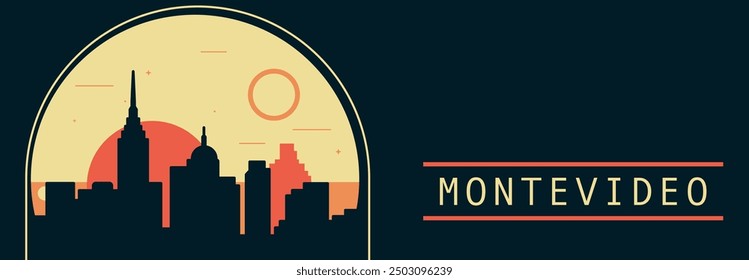 Montevideo city retro style vector banner with skyline, cityscape. Uruguay capital vintage horizontal illustration. Travel long layout for web, presentation, header, footer, infographics