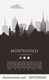 Montevideo city template for website, presentation, front page, invitation, publication sheet with skyline, landmarks. Vector Uruguay image layout, simple and grayscale