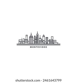 Montevideo cityscape skyline city panorama vector flat modern logo icon. Uruguay capital travel emblem idea with landmarks and building silhouettes. Isolated thin line black graphic