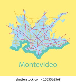 Montevideo flat Map, Vector Outline Version, ready for color change, Artprint