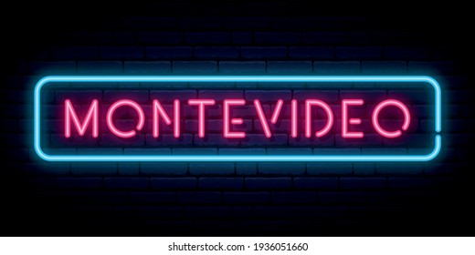 Montevideo neon sign. Bright light signboard. Vector banner.