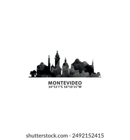 Montevideo panorama, vector badge, skyline logo and icon. Uruguay capital city horizon logotype with landmarks and building silhouettes. Isolated foggy abstract gradient graphic