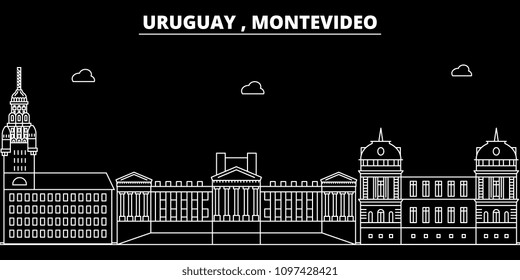 Montevideo silhouette skyline. Uruguay - Montevideo vector city, uruguayan linear architecture, buildings. Montevideo travel illustration, outline landmarks. Uruguay flat icon, uruguayan line banner