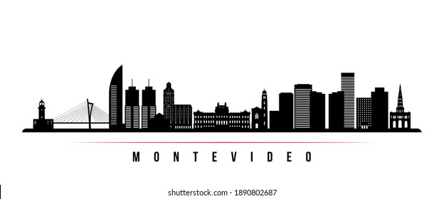 Montevideo skyline horizontal banner. Black and white silhouette of Montevideo, Uruguay. Vector template for your design. 