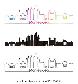 Montevideo skyline linear style with rainbow in editable vector file