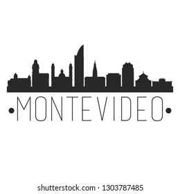 Montevideo Uruguay. City Skyline. Silhouette City. Design Vector. Famous Monuments.