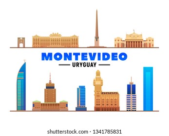 Montevideo Uruguay landmarks at white background. Vector Illustration. Business travel and tourism concept with modern buildings. Image for banner or web site