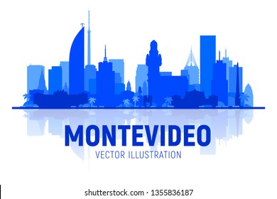 Montevideo Uruguay line skyline with panorama in white background. Vector Illustration. Business travel and tourism concept with modern buildings. Image for banner or web site. 