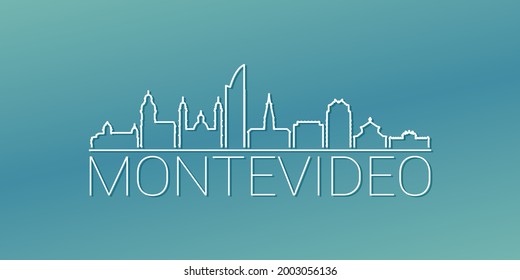 Montevideo, Uruguay Skyline Linear Design. Flat City Illustration Minimal Clip Art. Background Gradient Travel Vector Icon.