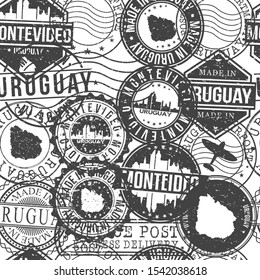 Montevideo Uruguay Stamps Background. City Stamp Vector Art. Postal Passport Travel. Design Set Pattern.