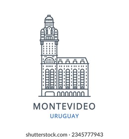 Montevideo, Uruguay. Vector illustration of Montevideo in the country of Uruguay. Linear icon of the famous, modern city symbol. Cityscape outline icon of city landmark on a white background.