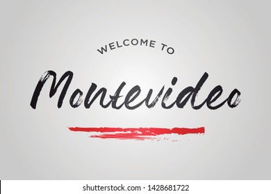 Montevideo Welcome To Word Text with Creative Handwritten Font Design Vector Illustration. - Vector
