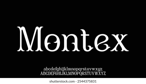 Montex, letras alfabéticas elegantes fonte e número serif. Clássico Lettering Moda Mínima. Fontes tipográficas normais maiúsculas, minúsculas e números. ilustração vetorial
