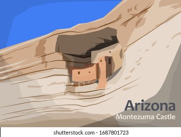 Montezuma Castle National Monument, located in Camp Verde, Arizona, United States, vector illustration