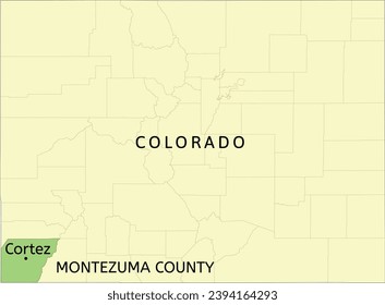 Montezuma County and home rule municipality of Cortez location on Colorado state map