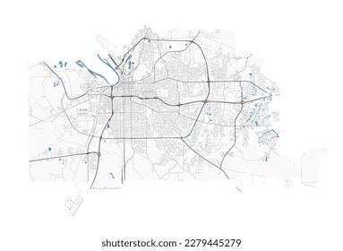 Montgomery, Alabama map. Detailed map of Montgomery city administrative area. Cityscape panorama. Royalty free vector illustration. Road map with highways, rivers.