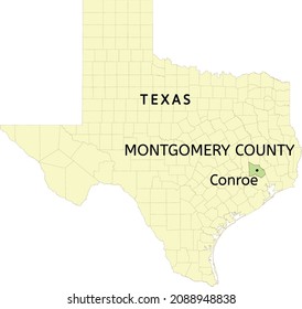 Montgomery County And City Of Conroe Location On Texas State Map