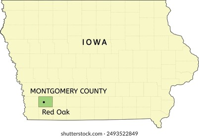 Montgomery County and city of Red Oak location on Iowa state map