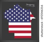Montgomery county map of Alabama USA with American national flag illustration