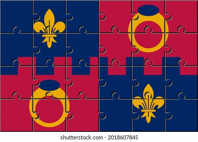 Montgomery flag made with jigsaw puzzle pieces.