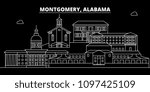 Montgomery silhouette skyline. USA - Montgomery vector city, american linear architecture, buildings. Montgomery travel illustration, outline landmarks. USA flat icon, american line banner