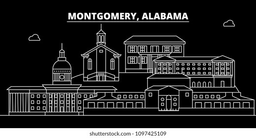 Montgomery silhouette skyline. USA - Montgomery vector city, american linear architecture, buildings. Montgomery travel illustration, outline landmarks. USA flat icon, american line banner