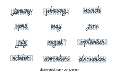 Month 12 hand drawing with text font  design, isolated on a white background , Flat cartoon flat style. illustration Vector EPS 10