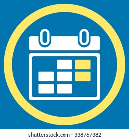 Month Appointment vector icon. Style is bicolor flat rounded symbol, yellow and white colors, rounded angles, blue background.