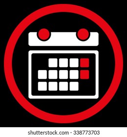 Month Appointment vector icon. Style is bicolor flat rounded symbol, red and white colors, rounded angles, black background.