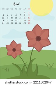 Month of April. Calendar for 2023.