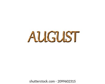 Month August for calendar in gold text on white background. Isolated vector design