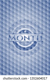 Month blue badge with geometric pattern background.