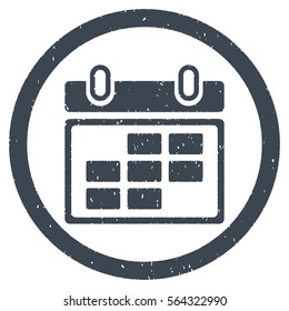 Month Calendar grainy textured icon inside circle for overlay watermark stamps. Flat symbol with scratched texture.