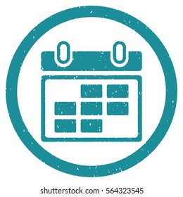 Month Calendar grainy textured icon inside circle for overlay watermark stamps. Flat symbol with dirty texture.