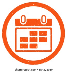 Month Calendar grainy textured icon inside circle for overlay watermark stamps. Flat symbol with scratched texture.