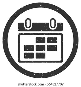 Month Calendar grainy textured icon inside circle for overlay watermark stamps. Flat symbol with dust texture.