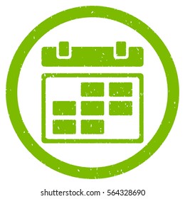 Month Calendar grainy textured icon inside circle for overlay watermark stamps. Flat symbol with dirty texture.
