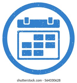 Month Calendar grainy textured icon inside circle for overlay watermark stamps. Flat symbol with unclean texture.